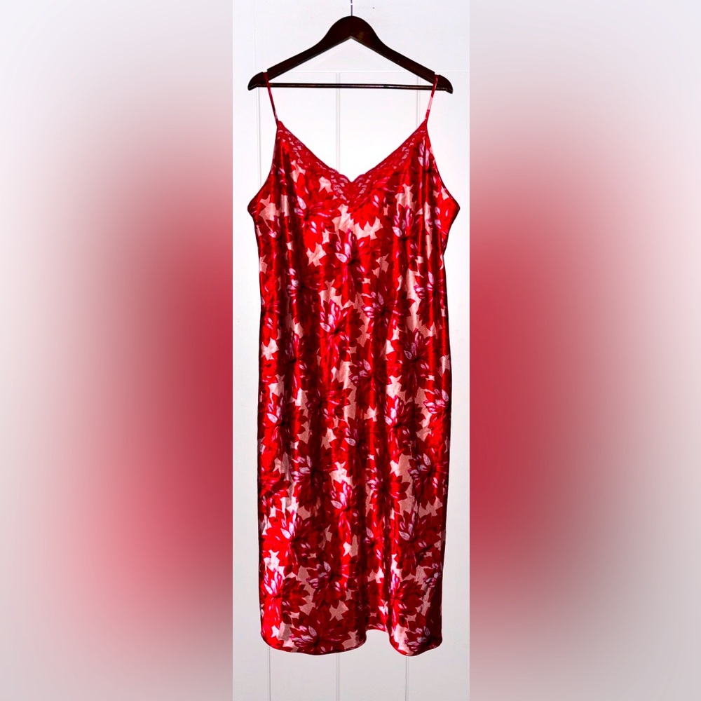 Cato Woman Chemise Satin Lace Spaghetti Strap Floral Midi Slip Gown Size 18/20W